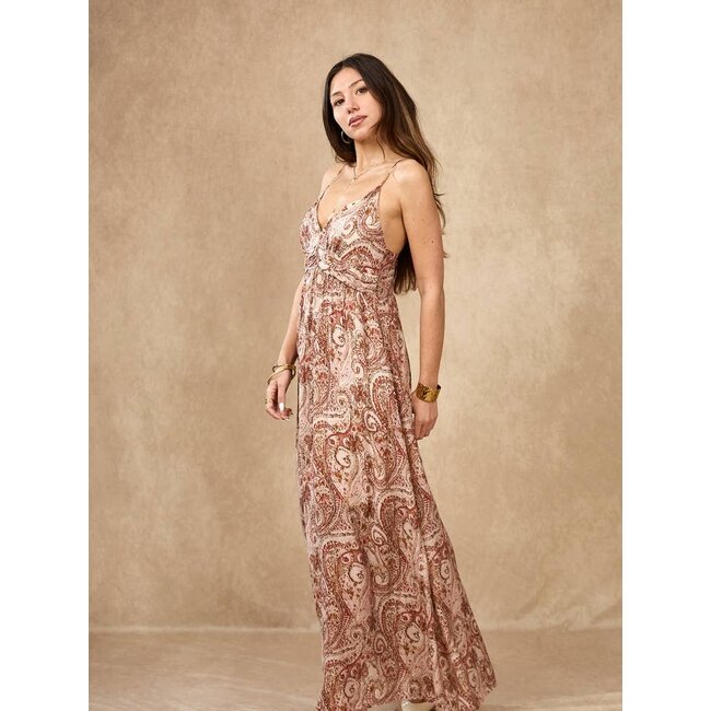 Backless Strappy Dress with Paisley Print