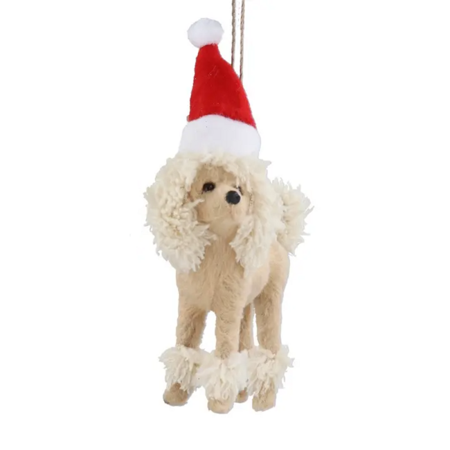 Gisela Graham Faux Fur Dog w Santa Hat Decoration (2 designs)