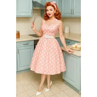 Daisy Light Pink Polka Dot Halter Dress