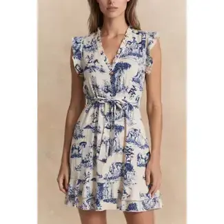 Natasha Toile De Jouy Print Short Dress - Navy