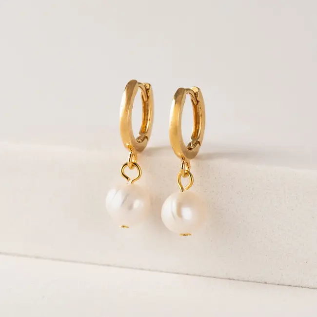 Lover’s Tempo Amari Pearl Huggie CZ Hoop Earrings - Gold