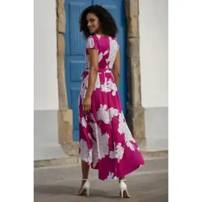 Yumi Pink Blossom Print Wrap Dress With Dipped Hem