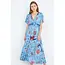 Yumi Blue Viscose Bird And Floral Print Midi Dress