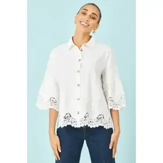 Yumi White Cotton Lace Border Shirt