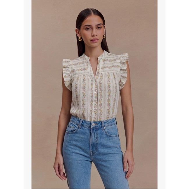 Sleeveless Floral-Print Blouse with Ruffles (More Colours)
