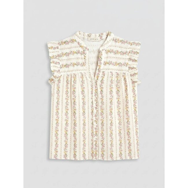 Sleeveless Floral-Print Blouse with Ruffles (More Colours)