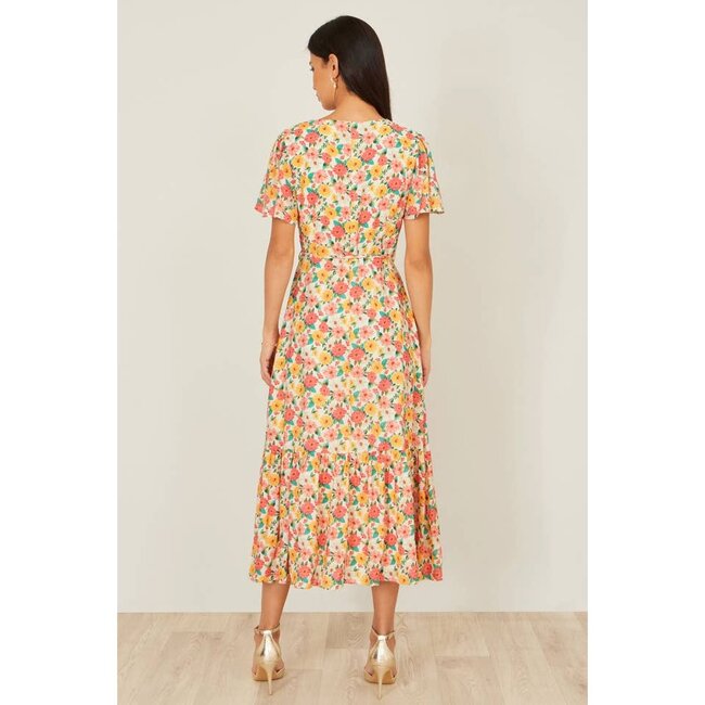 Yumi Multicolour Midi Tea Dress With Angel Sleeves