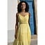 Yumi Butter Yellow Cotton Lace Trim Midi Dress
