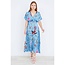 Yumi Blue Viscose Bird And Floral Print Midi Dress