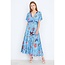 Yumi Blue Viscose Bird And Floral Print Midi Dress