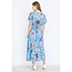 Yumi Blue Viscose Bird And Floral Print Midi Dress