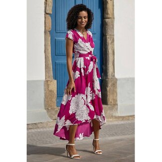 Yumi Pink Blossom Print Wrap Dress With Dipped Hem