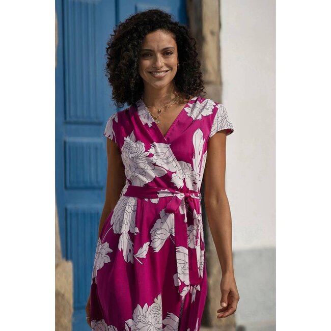 Yumi Pink Blossom Print Wrap Dress With Dipped Hem
