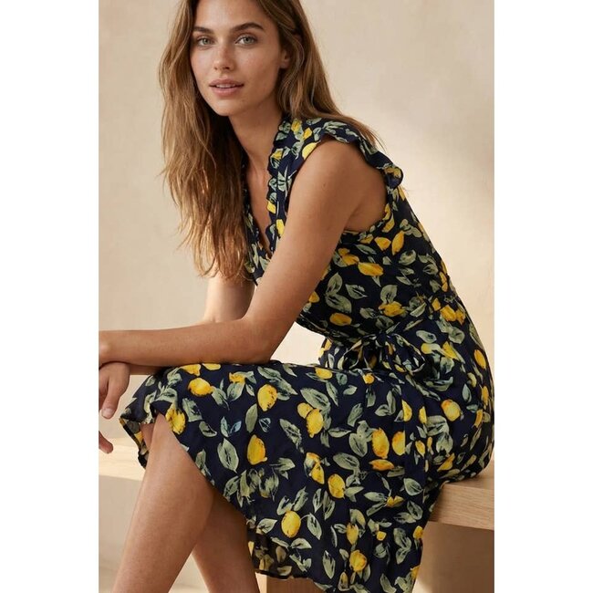 Annick Natasha Lemon Print Short Dress Pockets - Navy
