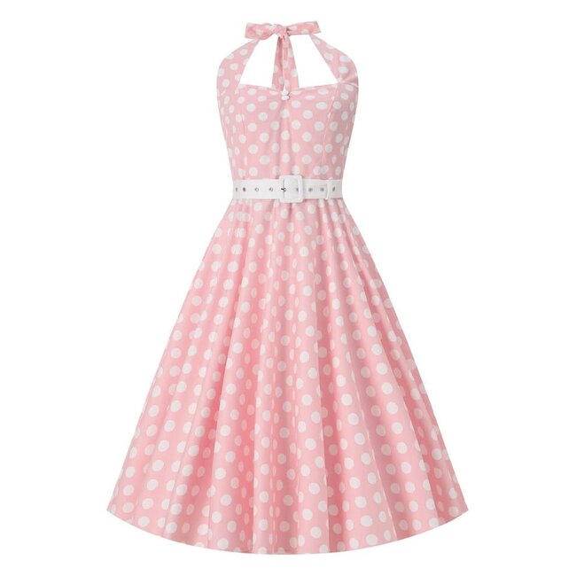 Daisy Light Pink Polka Dot Halter Dress
