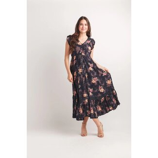 Papillon Navy Floral Short Sleeve Button Front Dress