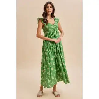Cotton Floral Maxi Dress In Fern