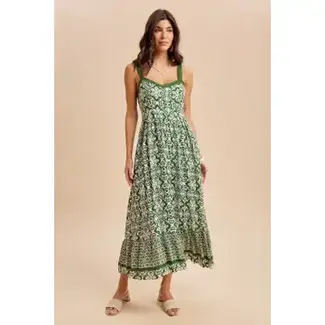 Sleeveless Border Print Maxi Dress In Bali Green