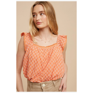 Eyelet Flutter Sleeve Cotton Blouse