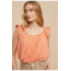 Eyelet Flutter Sleeve Cotton Blouse