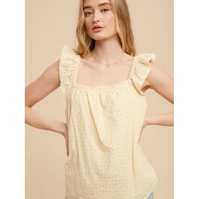 Eyelet Flutter Sleeve Cotton Blouse (more colours)