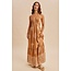 Smocked Border Print Maxi Dress In Sandalwood