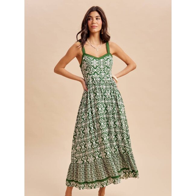 Sleeveless Border Print Maxi Dress In Bali Green