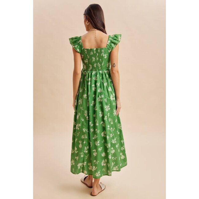 Cotton Floral Maxi Dress In Fern
