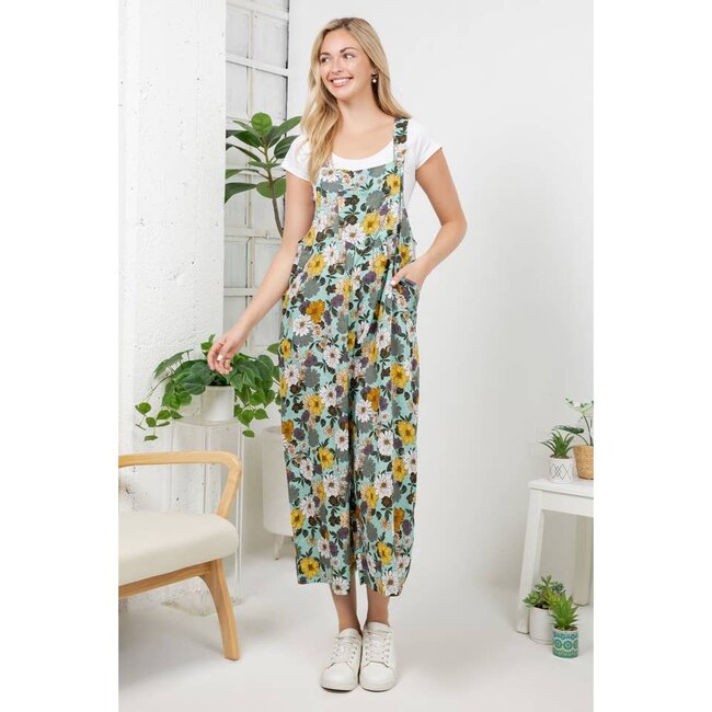 Vintage Floral Print Overalls