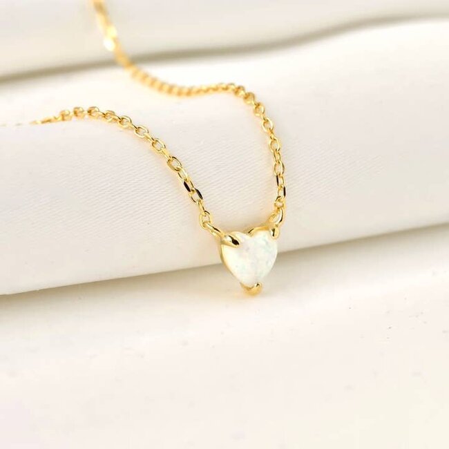 Tiny Opal Heart Necklace - Gold Over Silver