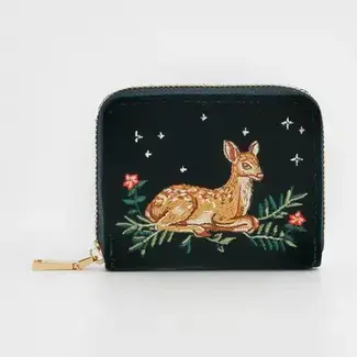 Fable England Fawn Embroidered Green Wallet