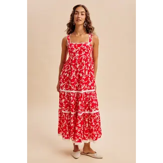 Floral Print Maxi Dress in Cherry Red