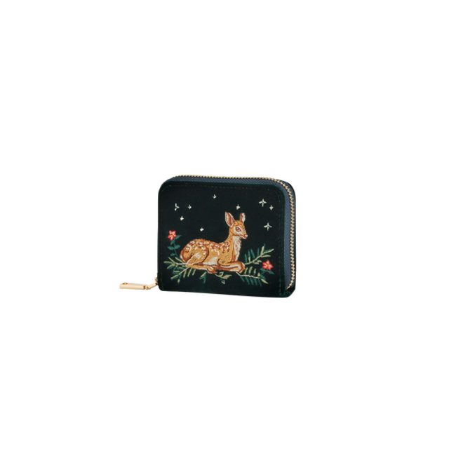 Fable England Fawn Embroidered Green Wallet