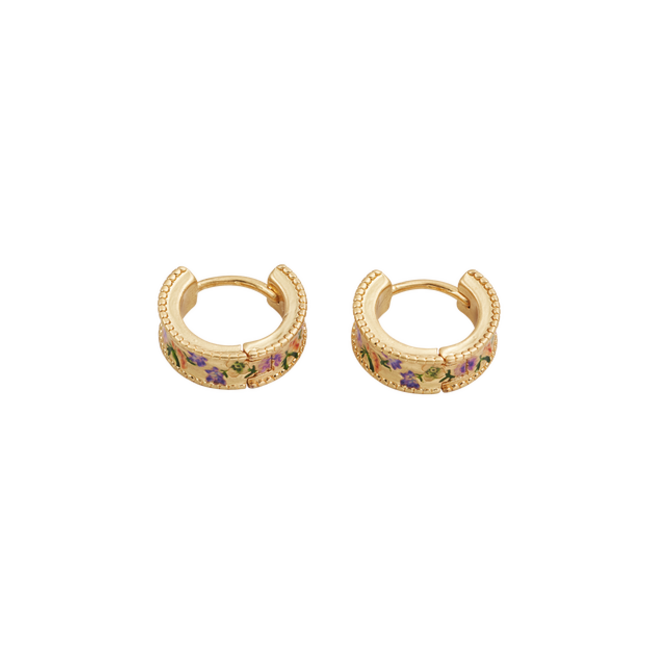 Fable England Folksy Floral Gold Huggie Earrings