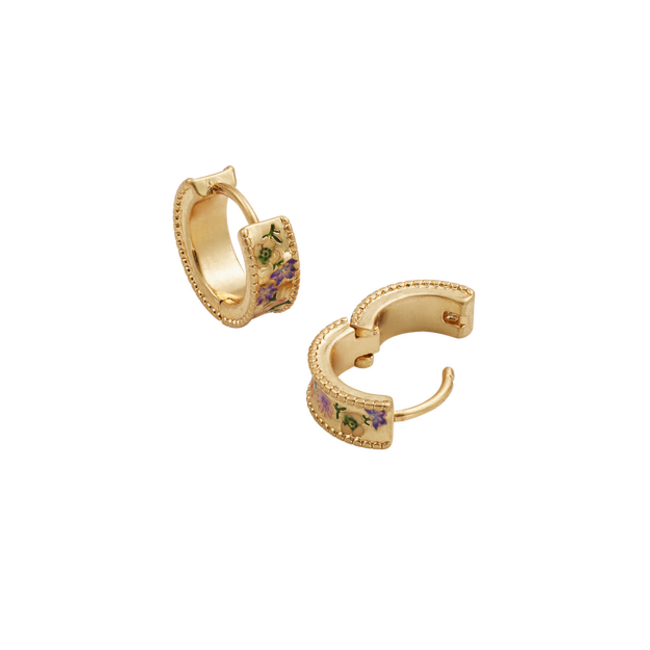 Fable England Folksy Floral Gold Huggie Earrings