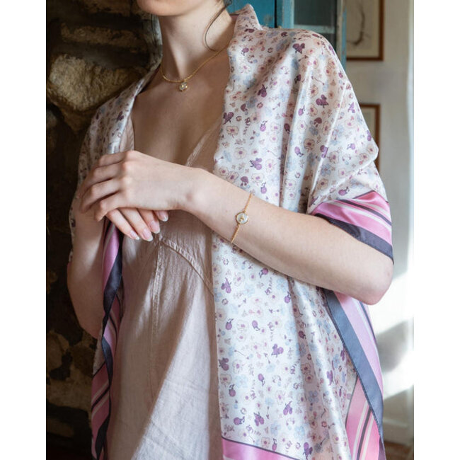 Fable England Deco Blooms Silky Lightweight Cream Scarf