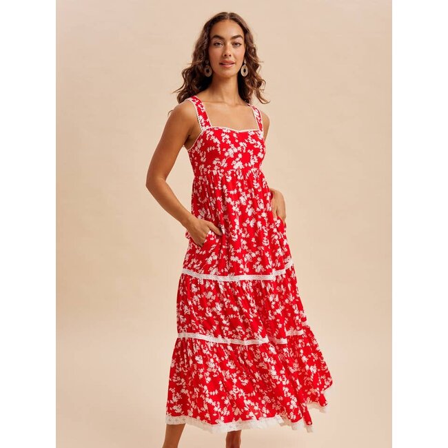 Floral Print Maxi Dress in Cherry Red