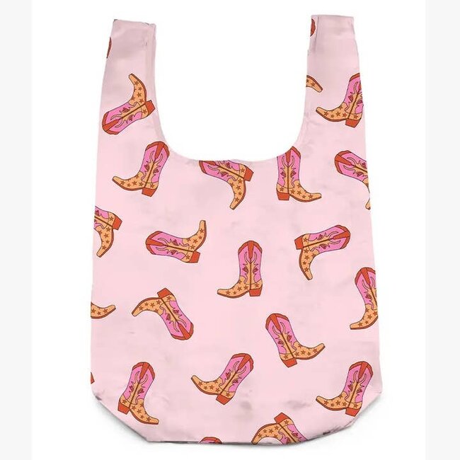 Bag Charm & Reusable Shopper Bag - Pink Cowgirl Boot