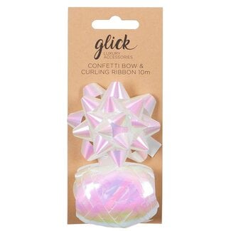 Curling Ribbon & Bow - Iridescent White
