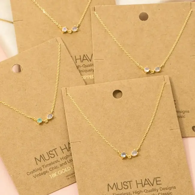Gold Circle And Teardrop Cubic Zirconia Pendant Necklace (more colours)