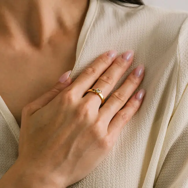 Lover’s Tempo Amor Heart CZ Ring - Gold-Waterproof