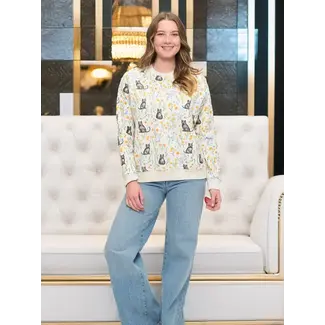 Cat & Wildflower Print Sweatshirt