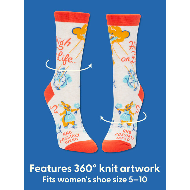Blue Q Women's Crew Socks - High On Life... And Possibly Weed