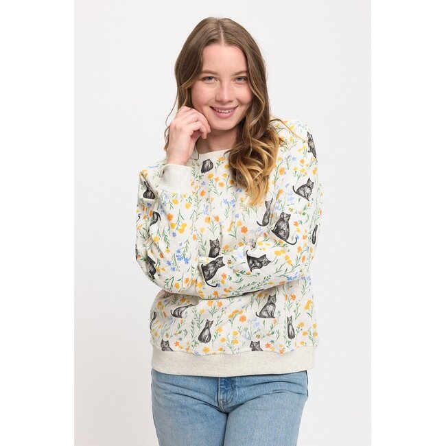 Cat & Wildflower Print Sweatshirt
