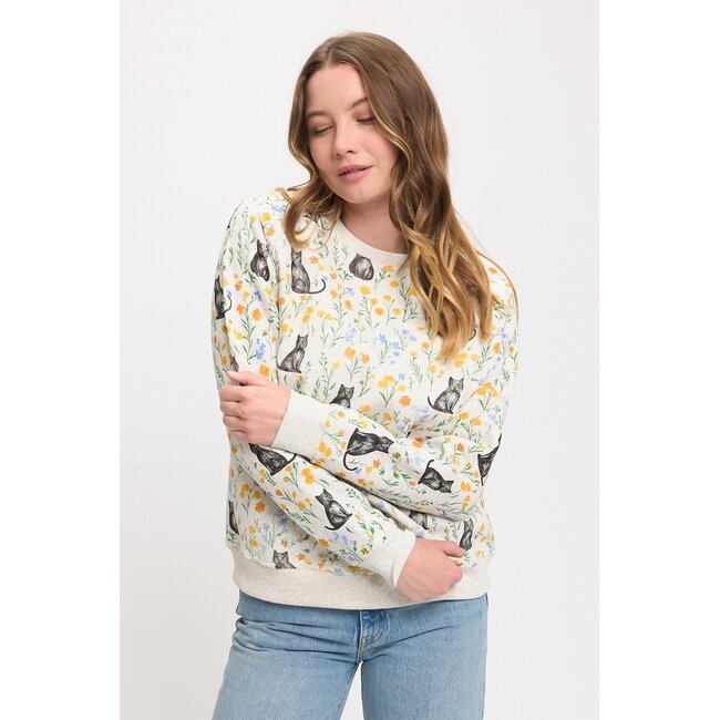 Cat & Wildflower Print Sweatshirt