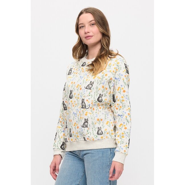 Cat & Wildflower Print Sweatshirt
