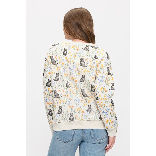Cat & Wildflower Print Sweatshirt