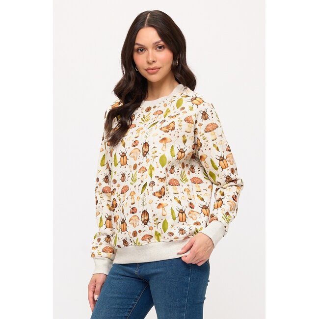 Mushrooms and Bugs Print Sweatshirt