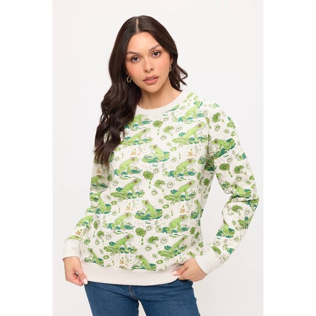 Lily Pads and Frogs Print Sweatshirt