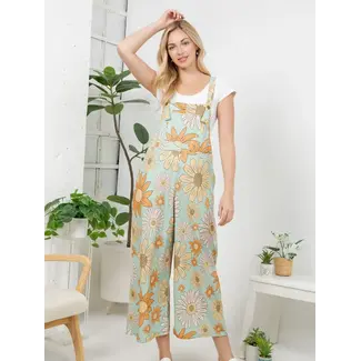 Retro Sunflower Wide Leg Overall
